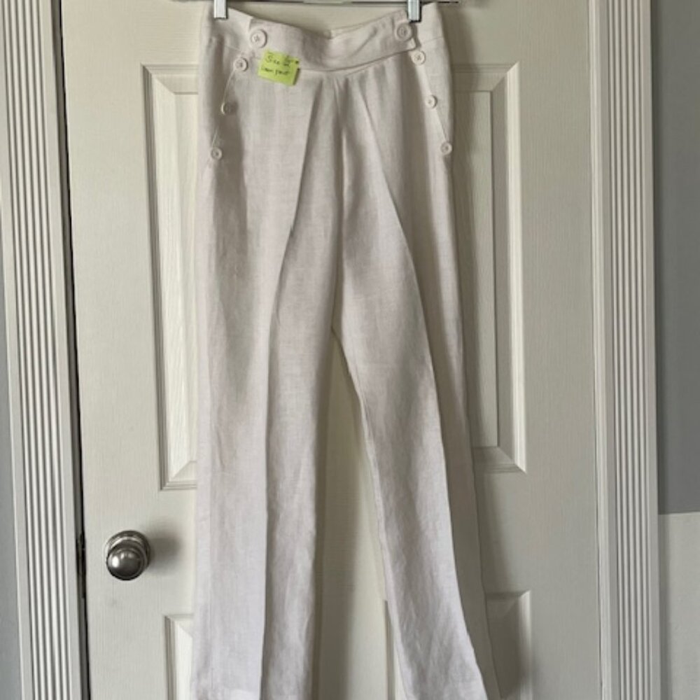 Elegant, cool and lightweight, white linen pants. Unlined, size 2.